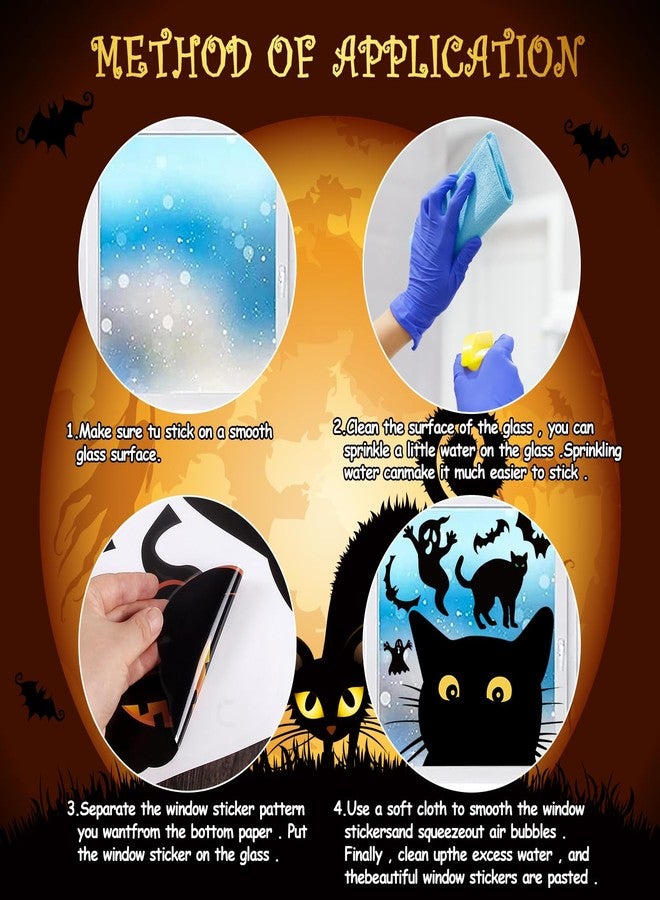 Quera Large Halloween Window Clings Black Cat Window Decorations Glow in The Dark Spooky Pumpkin Window Stickers Halloween Silhouette Window Stickers for School Home Office Party Decals, Double-Side - Image 5